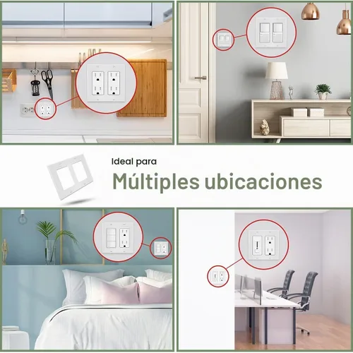Vista 5 de Placa de pared con salida de interruptor de 2 segmentos, placa frontal eléctrica doble para interruptores de luz, interruptor inteligente