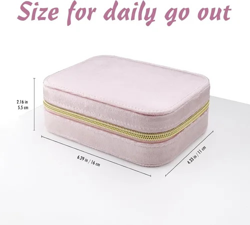 Vista 3 de Zotemo Joyero de viaje, estuche organizador de joyas de terciopelo de felpa para mujeres y niñas, accesorio de viaje portátil, caja