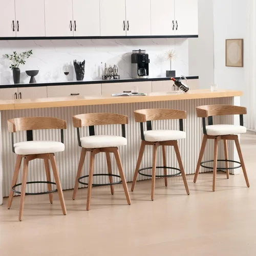 Vista 13 de HEAH-YO Taburete de bar giratorio 1 pieza, taburete de altura de mostrador de 26 pulgadas con respaldo de barril, gris, estilo moderno de mediados