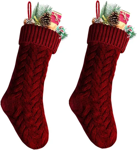 Vista 14 de Medias de Navidad, 18 pulgadas, calcetines de punto trenzado azul para decoración de Navidad, paquete de 2