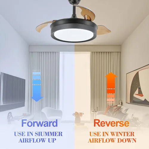 Vista 2 de Bella Depot Ventilador de techo retráctil con luces y control remoto con 3 cambios de color, opciones de temporización, silencioso y silencioso