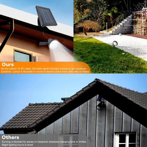 Vista 3 de SUNLONG Focos solares para exteriores, impermeables, brillantes, luz de pared LED, luz de inundación de seguridad, alimentada por energía solar