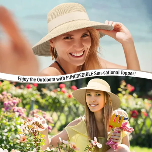 Vista 5 de Funcredible Sombreros de playa para mujer Sombrero de paja Panamá con gafas en forma de corazón Sombrero plegable enrollable de verano Fedora UPF