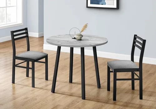 Vista 4 de Monarch Specialties I 1007 Juego de mesa de comedor, juego de 3 piezas, pequeño, hoja de caída de 35 pulgadas, cocina, metal negro, laminado gris