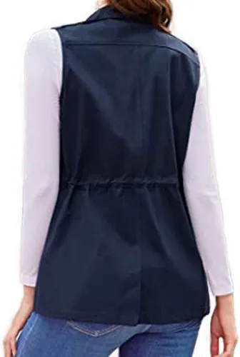 Vista 4 de Koodred - Chaleco militar casual para mujer, ligero, sin mangas, con cordón, con bolsillos