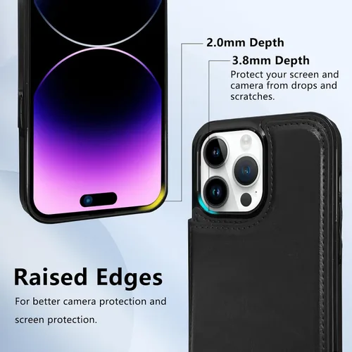 Vista 5 de Funda magnética tipo cartera con tapa para iPhone 14Pro Max de 6.7 pulgadas, compatible con MagSafe, soporte de cuero con soporte para tarjetas