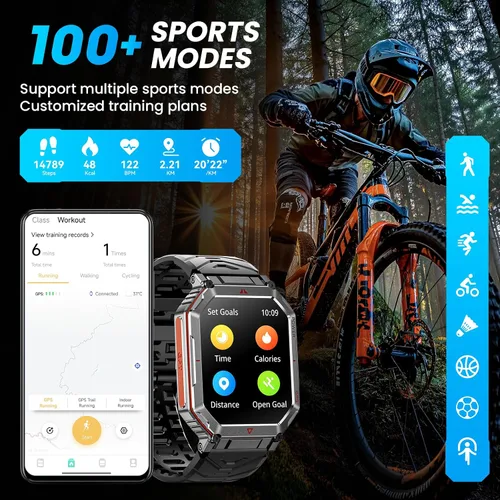 Vista 8 de Reloj inteligente GPS militar para hombres, asistente de voz GPT, reloj inteligente con linterna LED, pantalla HD de 2.01" con Bluetooth