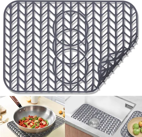 Vista 28 de Protectores de fregadero de cocina de 12 x 11 y 13 x 11 pulgadas, protectores de silicona para fregadero de cocina para la parte inferior del Gris