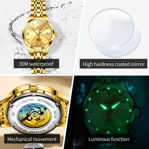 Vista 6 de OLEVS Reloj automático para mujer, de lujo, con diamantes de lujo, cuerda automática, impermeable, fecha luminosa