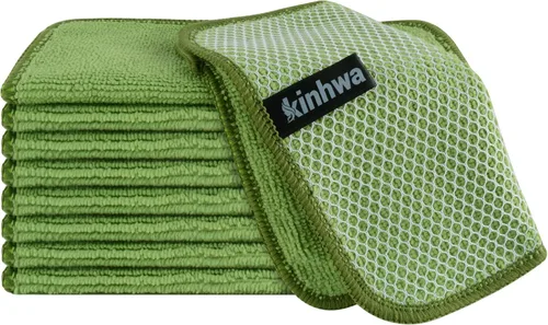 Vista 26 de KinHwa Paños de cocina para platos, paños de microfibra absorbentes de secado rápido, trapos de cocina con lado de limpieza de poliéster, ideal
