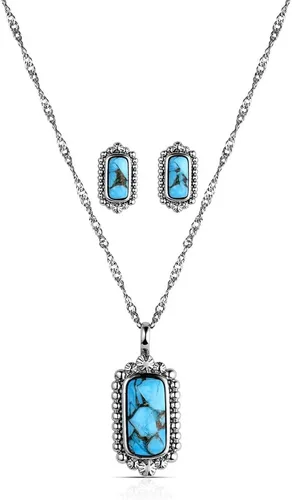 Vista 28 de Montana Silversmiths Conjunto de joyería de estilo occidental con turquesa elaborada a mano: aretes y collar