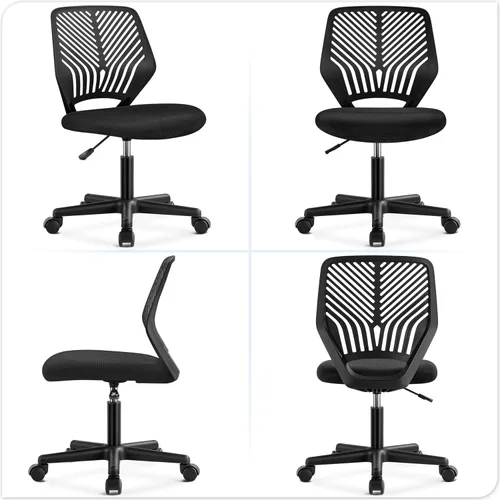 Vista 4 de Yaheetech Silla de oficina ergonómica de malla sin brazos, silla giratoria de respaldo medio con ruedas, silla de estudio de altura ajustable