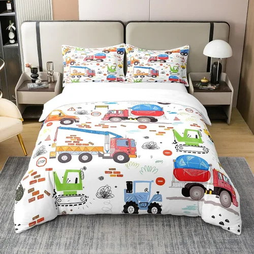 Vista 11 de Funda de edredón de campista 100% algodón individual, juego de ropa de cama de campamento feliz para niños y niñas, funda de edredón de remolque