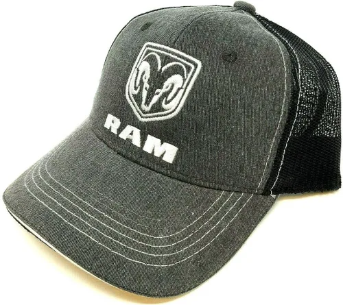 Vista 3 de Dodge - Gorra de malla curvada con logotipo de Ram gris oscuro y negro, Gris & Negro