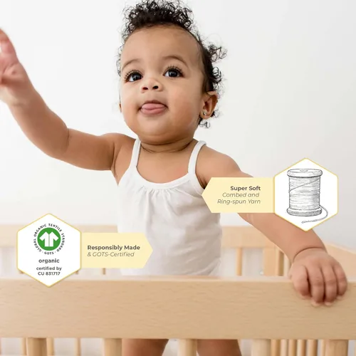 Vista 4 de Burt's Bees Baby Girls' One-Piece Organic Cotton Camisole Bodysuits, 3-Pack