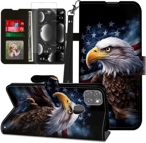 Vista 139 de Funda para Motorola Edge 2022 con protector de pantalla, soporte y tarjetero y correa para la muñeca, funda magnética para Moto Edge 2022 5G UW Lobo