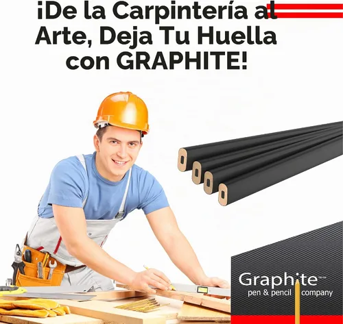 Vista 8 de GRAPHITE Lápices de Carpintero de Mina Dura a Granel - (1) Paquete de 12 Piezas Lápiz de Madera para Construcción #2 (HB) - Negro