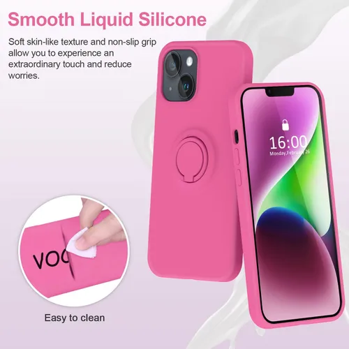 Vista 2 de MOCCA Compatible con funda para iPhone 14 Plus con soporte de anillo Forro de microfibra súper suave Funda protectora de silicona líquida