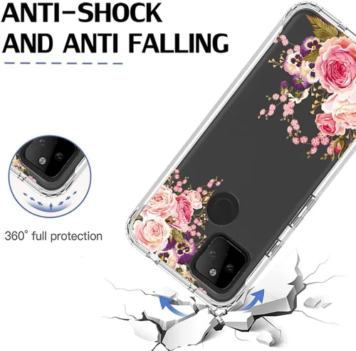 Vista 7 de Funda para Google Pixel 5A 5G con protector de pantalla de vidrio templado, cuerpo completo, lindo diseño floral, a prueba de golpes, funda