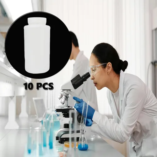 Vista 4 de Botella de muestra de plástico con tapas, contenedor de reactivo químico de laboratorio de boca ancha de 34 oz/33.8 fl oz, 10