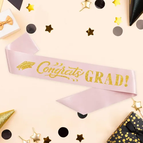 Vista 3 de PYQWA Congrats Grad - Banda con purpurina de oro rosa, banda de manchas para fiesta de graduación 2025 – Finally Graduated We So Proud of You