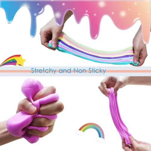 Vista 4 de Kit de Slime de Mantequilla inksbui 34 Unidades de Slime Colorido de Dos Tonos, Juguetes para Alivio del Estrés, Recuerdos de Fiesta para Niñas