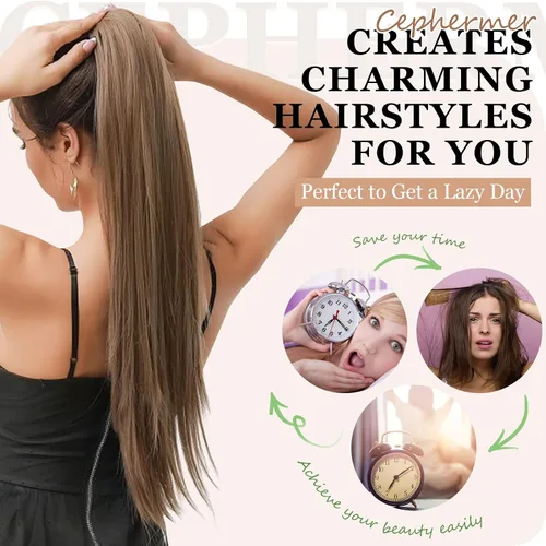 Vista 5 de Extensión de cola de caballo de 18 pulgadas, 20 pulgadas, larga, rizada, ondulada, recta, con clip, de aspecto natural, extensión de cabello