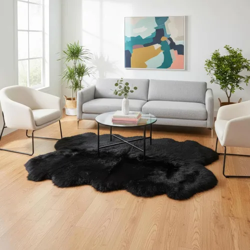 Vista 36 de Alfombra de Piel de Oveja Genuina Azul Playa de 2x3 pies, Alfombra de Acento de Piel Real Suave de Una Sola Piel para Silla, Funda de Asiento