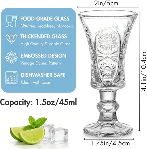 Vista 2 de Youeon Juego de 12 vasos de chupito de 1.5 onzas, vasos de chupito de vidrio grabado con base pesada, vasos pequeños para tequila, whisky, vodka