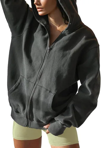 Vista 4 de Cosonsen Sudaderas con capucha y cremallera para mujer, ropa Y2K, chaquetas de forro polar con bolsillos