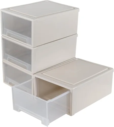Vista 8 de Xyskin Paquete de 4 cajones apilables compactos de plástico de 12 cuartos de galón, caja apilable de almacenamiento de escritorio Stackable Unit