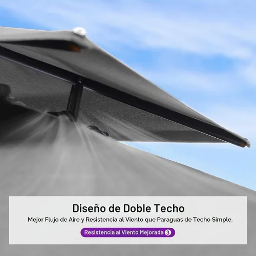 Vista 6 de PURPLE LEAF Sombrilla de Patio Voladiza de 10' x 13' para Exteriores con Base de 330 libras, Sombrilla Rectangular Grande Resistente al Viento