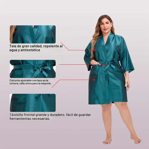 Vista 3 de PERFEHAIR Bata de peluquería para clientes, estilo kimono (azul)