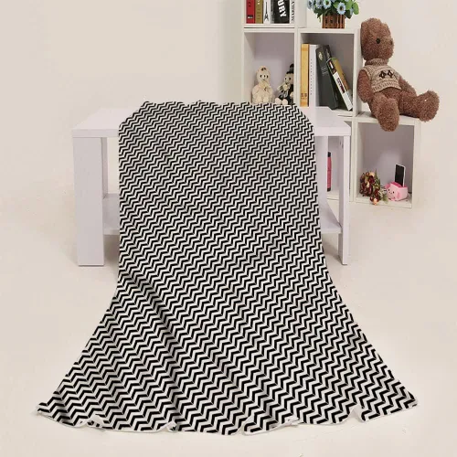 Vista 2 de Manta de forro polar, manta de muselina de algodón cheurón, para bebé, rayas diagonales en zigzag, felpa, ligera y acogedora, 60 x 80 pulgadas