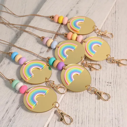 Vista 5 de Teacher Rainbow Lanyard Silicone Acrylic Breakaway Lanyard Charm ID Badge Holder Back to School Lanyard