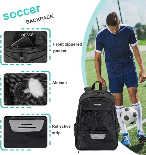 Vista 3 de DAFISKY Mochila de fútbol juvenil – Bolsa de fútbol con zapatos y compartimento para pelotas Bolsa deportiva para baloncesto, voleibol, fútbol