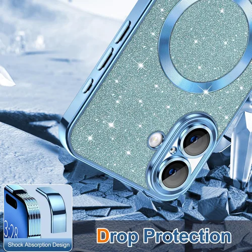 Vista 16 de Hython para iPhone 15 Plus Funda con chispas brillantes, Fundas transparentes magnéticas con protector de lente de cámara [Compatible con MagSafe]