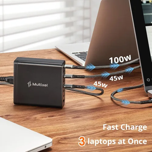 Vista 4 de Cargador GaN de 8 puertos mejorado de 240 W, concentrador de carga USB, estación de carga USB C, concentrador de carga USB-C para MacBook
