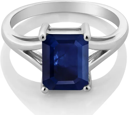 Vista 3 de Gem Stone King Anillo de compromiso solitario con diseño clásico de vástago dividido para mujer, plata de ley 925, piedra natal de piedra preciosa