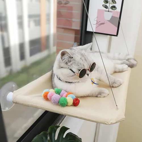 Vista 6 de Hamaca negra para gatos con ventana y cama para gatos