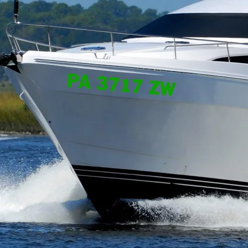 Vista 9 de VWAQ Juego de 2 calcomanías personalizadas para barco, números y letras de registro - CVD6 (verde lima)