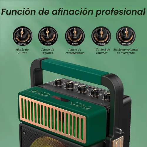 Vista 6 de JYX Sistema de altavoces PA Bluetooth con 2 micrófonos inalámbricos, máquina de karaoke retro de 60 W con luces LED, soporta grabación, entrada