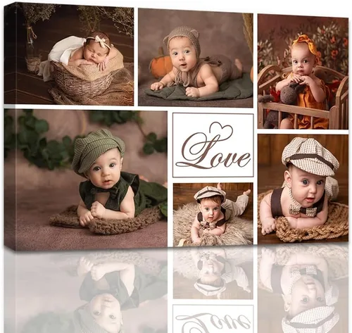 Vista 8 de QIXIANG Collage de fotos personalizado para decoración de pared, impresiones en lienzo con fotos de tu bebé, regalo personalizado para marcos H10