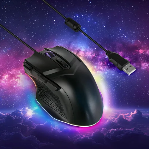 Vista 5 de LEWENTECH Gaming Mouse 6 Adjustable DPI Up to 7200 Wired PC Gaming Mouse 8 Programmable Buttons 13 Adjustable RGB LED Modes 1.5 M Drag-Free Paracord