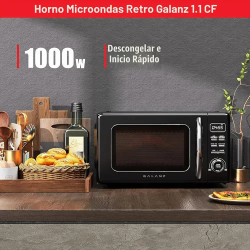 Vista 4 de Galanz GLCMKZ11BKR10 - Horno microondas retro de encimera, con funciones de cocción y recalentamiento automáticos, descongelación, inicio rápido