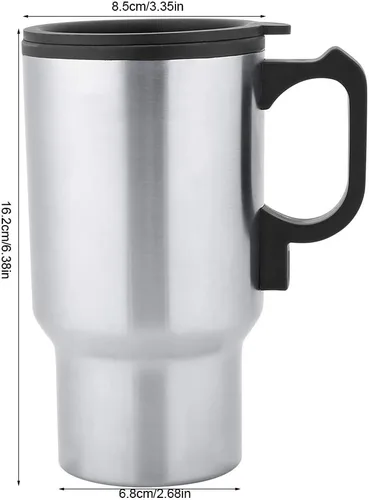 Vista 2 de Hervidor eléctrico pequeño portátil de 12 V, 15.2 fl oz, taza de calefacción de viaje de acero inoxidable, taza de calefacción para automóvil, taza