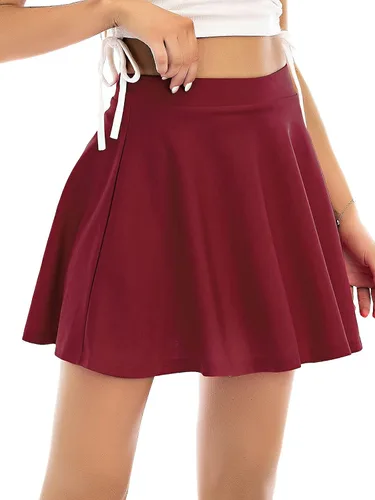 Vista 4 de Century Star Falda de patinadora plisada elástica y acampanada para mujer, uniforme escolar, mini falda corta