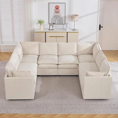Vista 18 de Otomana cuadrada grande de 27 pulgadas con almacenamiento, reposapiés tapizado moderno con patas antideslizantes para sofá, mesa de café, sala