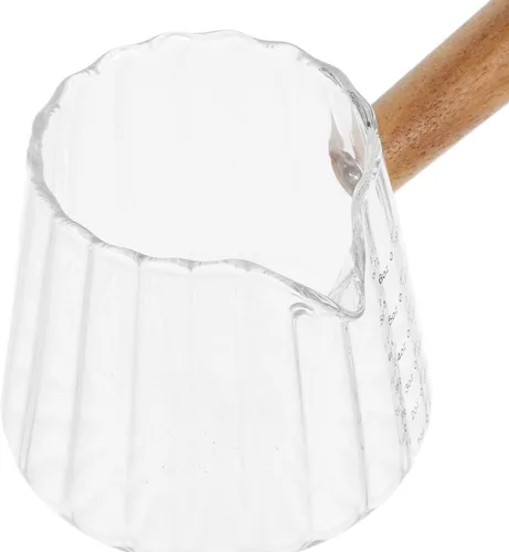 Vista 8 de Kichvoe Vaso de chupito de espresso de 6 onzas con mango de madera, jarra triple de vidrio de borosilicato con escala, vasos de chupito de espresso