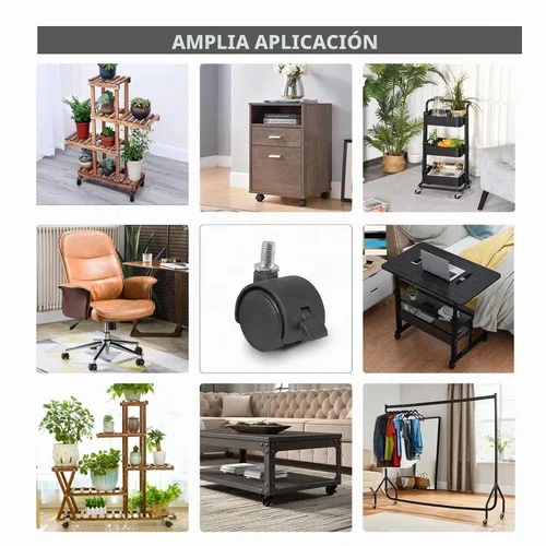 Vista 6 de Litoexpe 4 piezas de 1 pulgada de rueda giratoria de plástico, rueda giratoria de vástago negro M8 x 13mm para banco de trabajo, ruedas